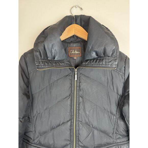 Cole Haan Women's Down Puffer Jacket L Black Long Winter Coat Parka - Picture 2 of 9